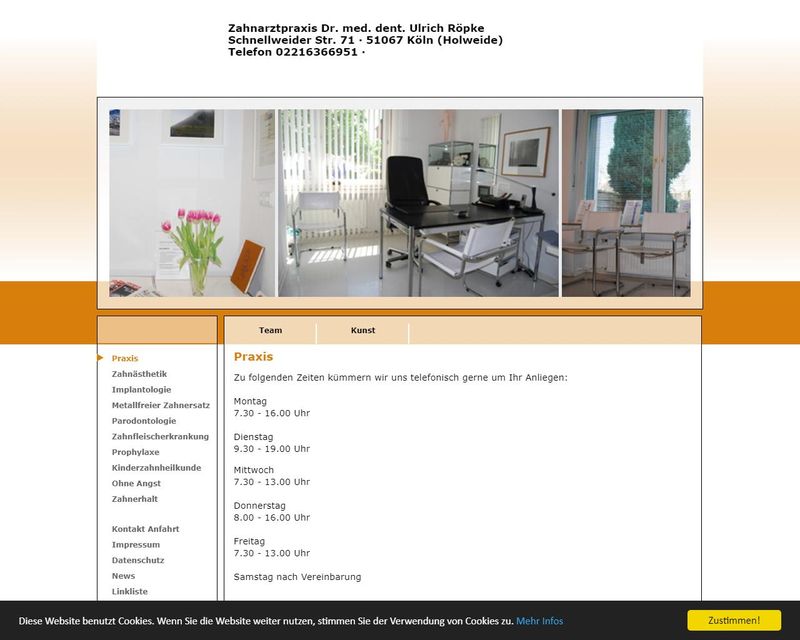 Startpagina van de website van Zahnarztpraxis Dr. Ulrich R&ouml;pke