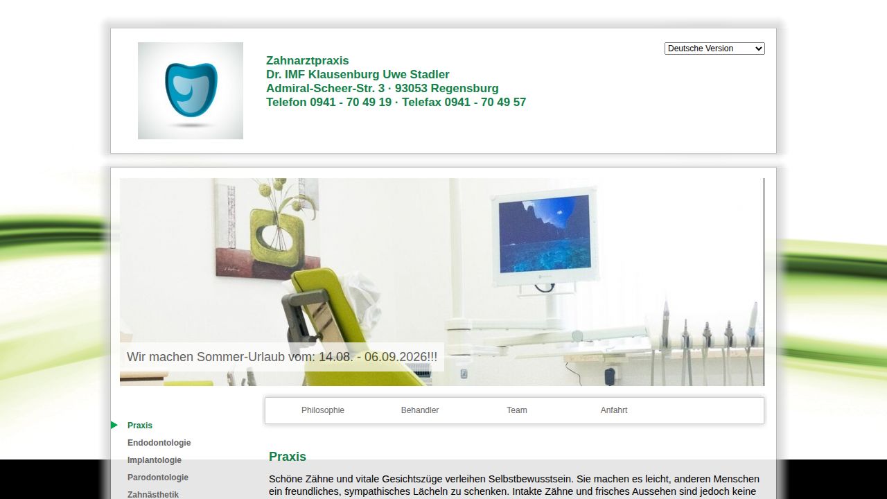 Home page of the website of Dr.IMF Klausenburg Uwe Stadler