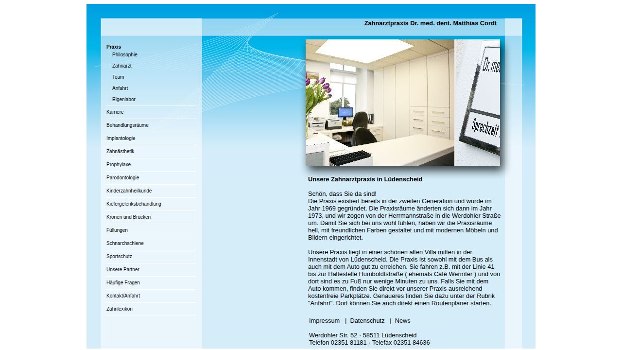 Home page of the website of Dr. med. dent. Matthias  Cordt