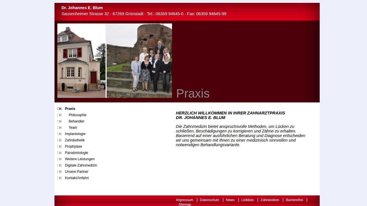 Home page of the website of Doktor Johannes Blum