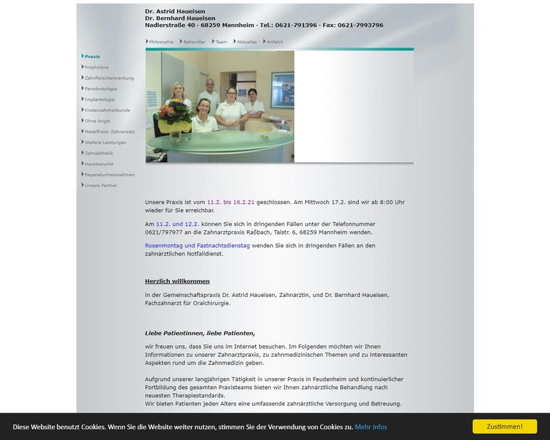 Home page of the website of Dres. Astrid und Bernhard Haueisen