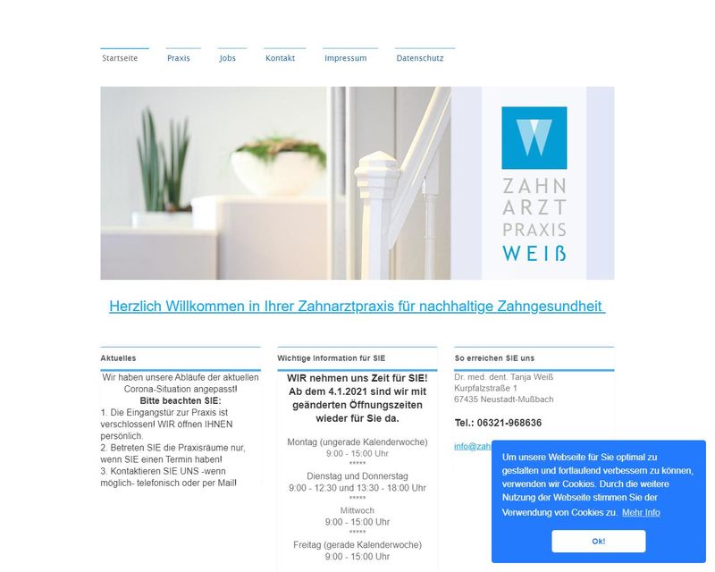 Home page of the website of Zahn&auml;rztin Wilma Becker